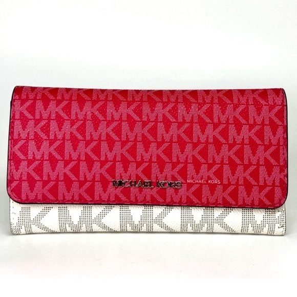 Michael Kors Large Jet Set Travel Logo Trifold Wallet - Dark Raspberry Multi - Picture 3 of 7